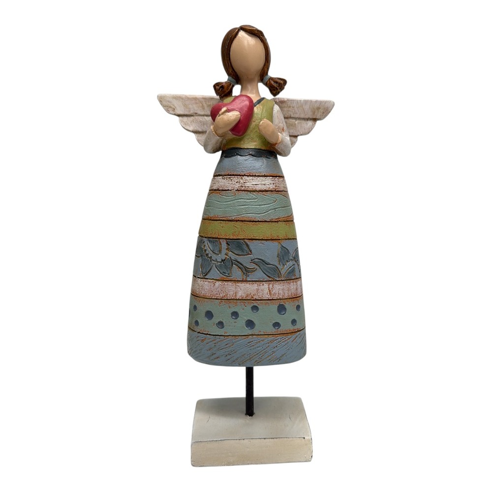 Angel Rustic Primitive Folk Art with Heart Resin Decorative EUC 9.75"H